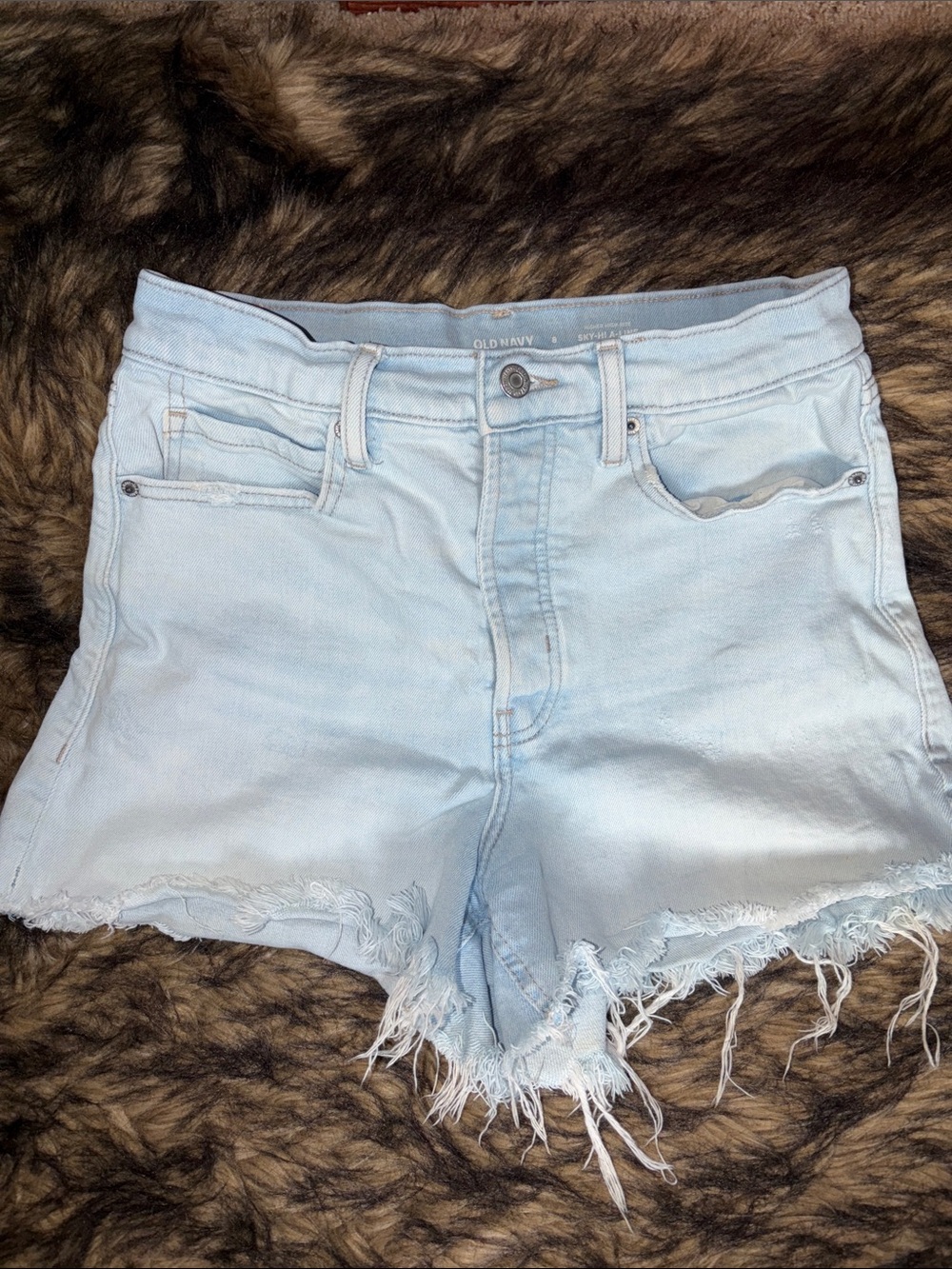 Old Navy Sky-Hi A-Line Button Fly Light Blue Denim Cutoff Shorts Size 8